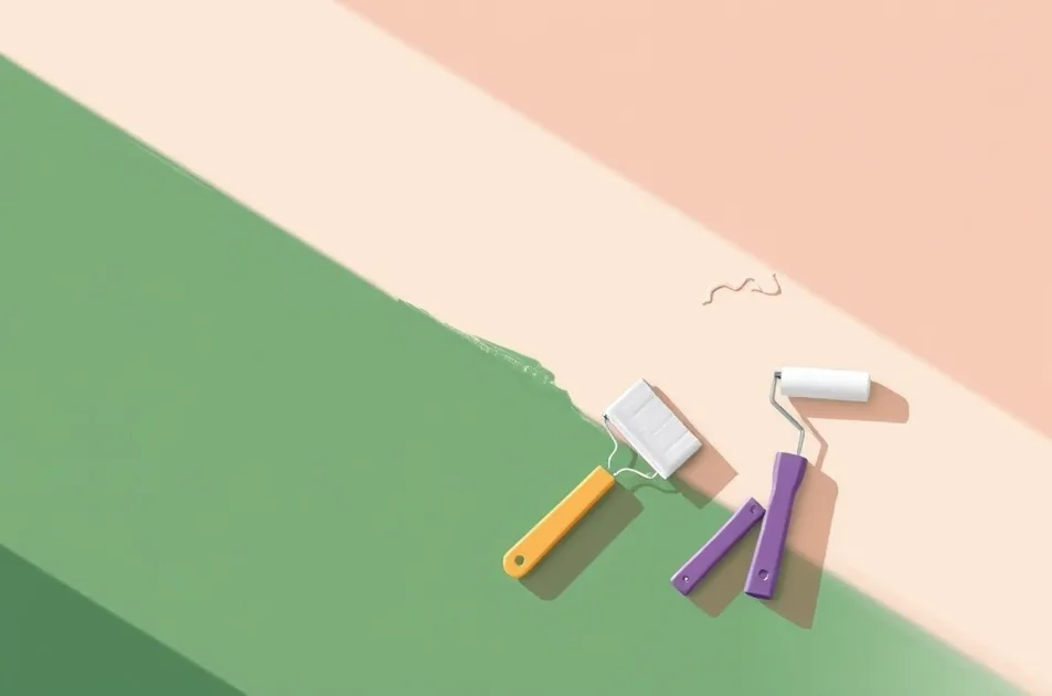 Outils de peinture disposés dans l'ordre des étapes du chantier